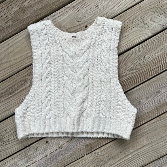 Free People Women's Sleeveless Sweater Vest Color Ivory Size L. NEW - Picture 1 of 8